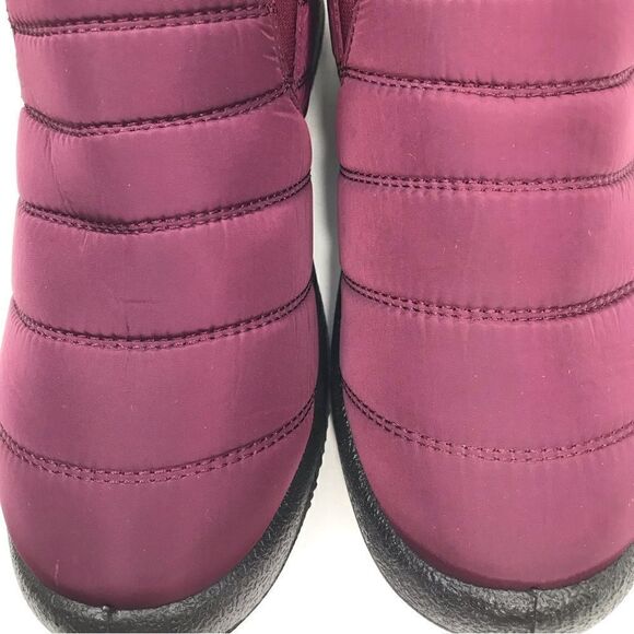 BJ Burgundy Quilted Faux Fur Lined Soft Sole Flat Ankle Slipper Shoes - Picture 6 of 14